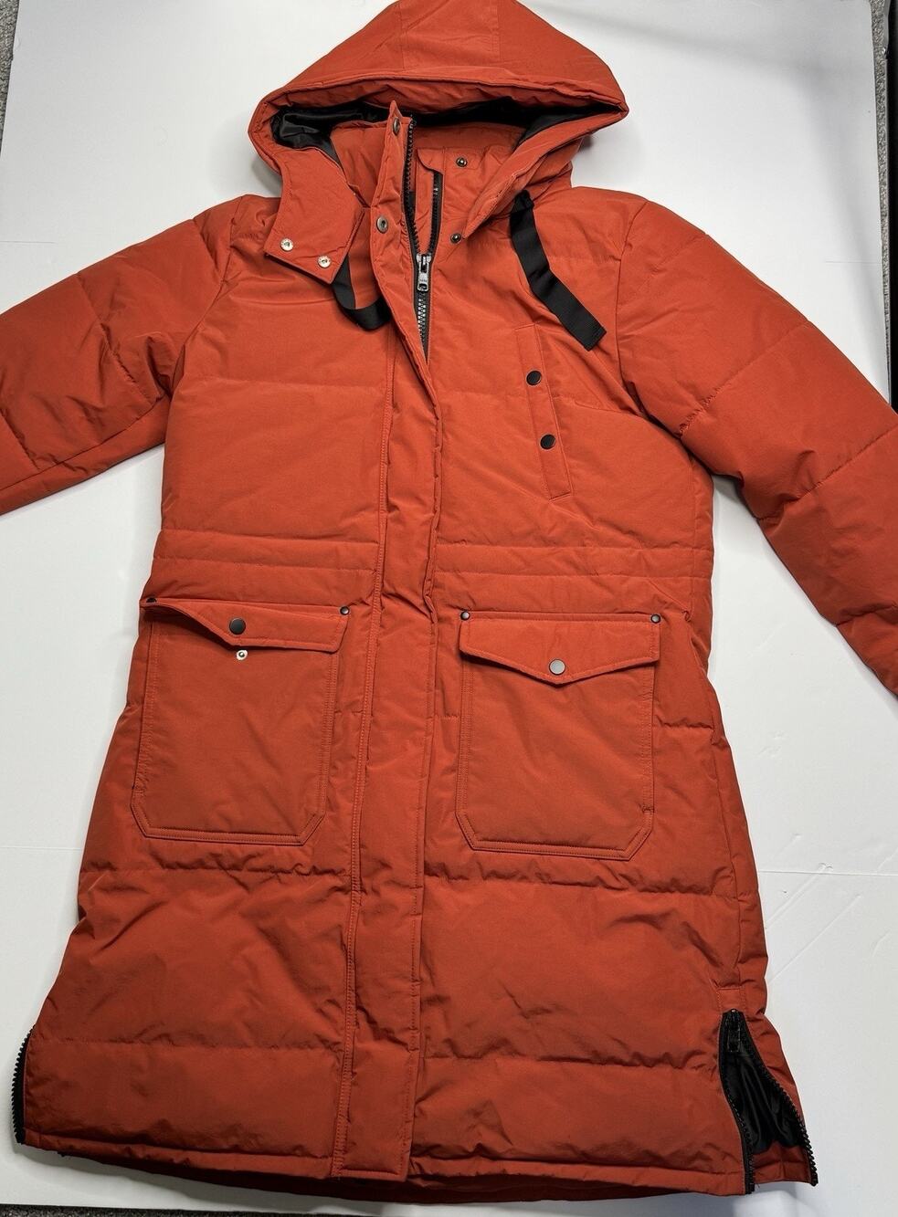 SwissTech Womens M Red Ultra Long Maxi Down Feather Puffer Coat Hooded